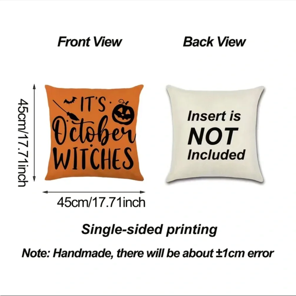 4pcs/set, Halloween Pillow Covers 18inx18in, Happy Halloween Decoration Throw Pi